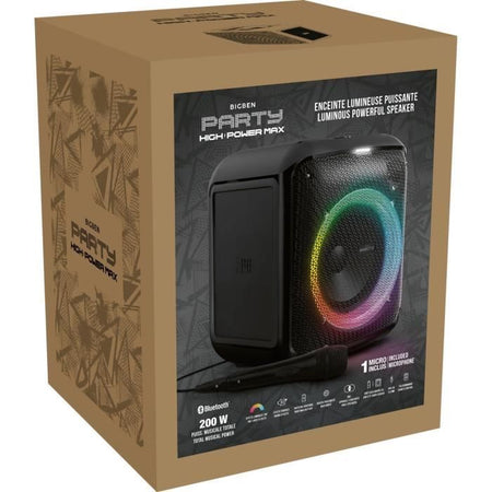 BIGBEN PARTYBTHPMAX - Altoparlante luminoso wireless - Bluetooth 5.3 - 200W - USB, SD, Aux-In - Microfono a filo (ideale Karaoke)