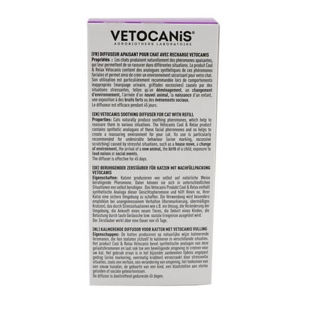 VETOCANIS Diffusore + Ricarica antistress per gatti - Efficace per 45 giorni