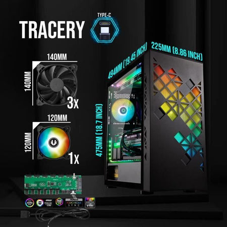 Case per PC senza alimentatore - BITFENIX Tracery ARGB (Nero) - Tower medio - Formato E-ATX