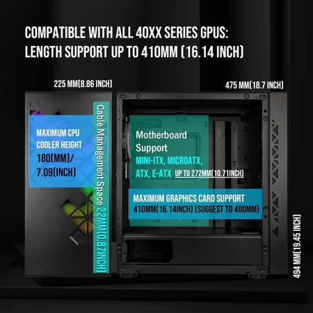 Case per PC senza alimentatore - BITFENIX Tracery ARGB (Nero) - Tower medio - Formato E-ATX