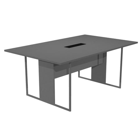 Tavolo per sala riunioni con gambe metalliche, piano in melaminico completo di top access passacavi con marsupio cm. 180x110x74,4h