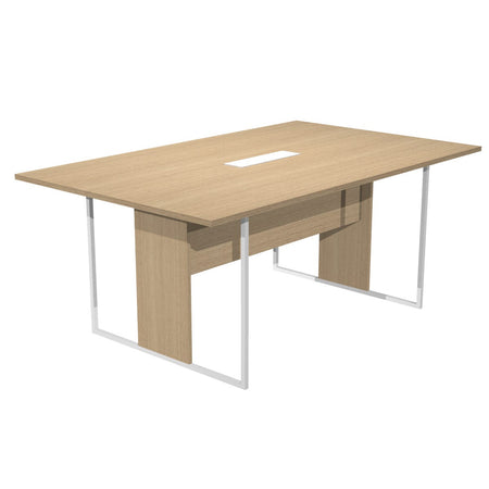 Tavolo per sala riunioni con gambe metalliche, piano in melaminico completo di top access passacavi con marsupio cm. 180x110x74,4h