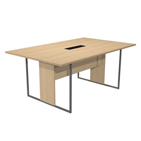 Tavolo per sala riunioni con gambe metalliche, piano in melaminico completo di top access passacavi con marsupio cm. 180x110x74,4h
