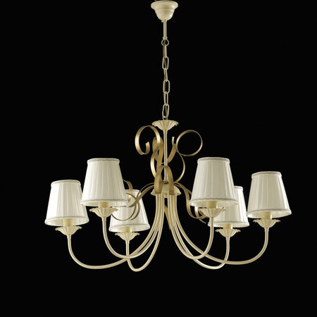 Lampadario classico Bandolo 6 luci in ferro avorio oro e paralumi avorio