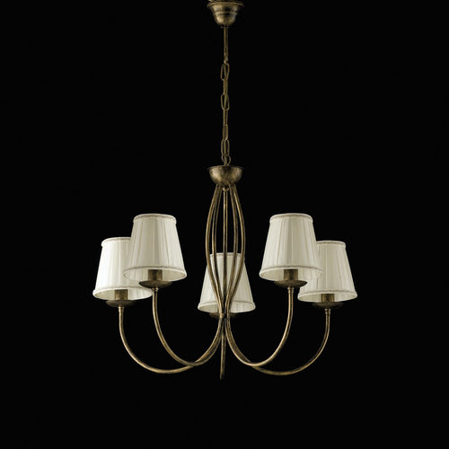 Lampadario classico rustico Botte 5 luci in ferro marrone oro e paralumi avorio