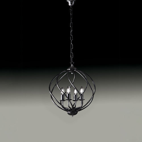Lampadario a Gabbia 4 Luci Ferro Nero e Argento Serie Katerina