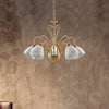 Lampadario Classico 5 Luci Ferro Avorio Decapé e Vetro Bianco Serie Antico