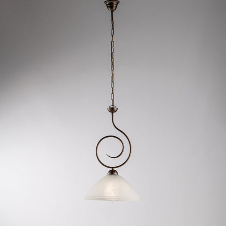 Sospensione Classica 1 Luce Ferro Battuto Marrone e Oro Vetro Bianco Serie Milly