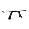 Tavolo allungabile Blazar con struttura in acciaio, piano in ceramica e supporto in vetro