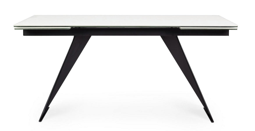 Tavolo allungabile Blazar con struttura in acciaio, piano in ceramica e supporto in vetro