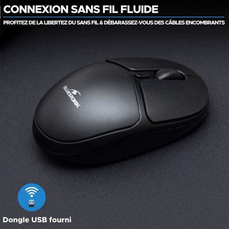 Mouse Wireless - BLUESTORK - Office 25 - PC/MAC - Nero - Connessione 2,4 GHz - Batteria a Lunga Durata