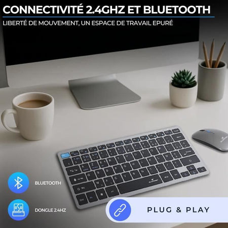 Combo tastiera e mouse wireless BLUESTORK - Mini Pack - Bluetooth e dongle - Ultra sottile e leggero - Per lavoro mobile e da remoto