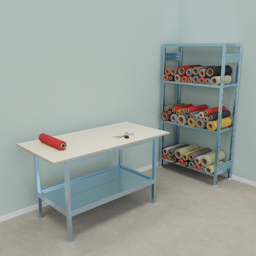 Banco da lavoro con struttura metallica zincata e piano in nobilitato cm. 160x80x93h