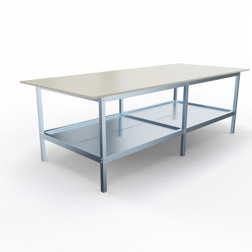 Banco per lavoro con struttura di metallo zincata e piano in nobilitato cm. 280x120x93h