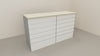 Banco cassa espositivo da negozio con pannello dogato in vari colori cm. 184x64x106h