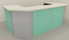 Banco vendita angolare con pannello dogato frontale da negozio abbigliamento cm. 312x156x106h