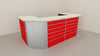 Banco vendita angolare con pannello dogato frontale da negozio abbigliamento cm. 312x156x106h