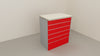 Banco vendita angolare con pannello dogato frontale da negozio abbigliamento cm. 312x156x106h