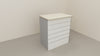 Bancone vendita dritto per negozio con pannello dogato frontale cm. 312x64x106h