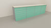 Banco cassa espositivo da negozio con pannello dogato cm. 368x64x106h