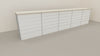 Banco vendita da esposizione con pannello dogato verniciato cm. 460x64x106h