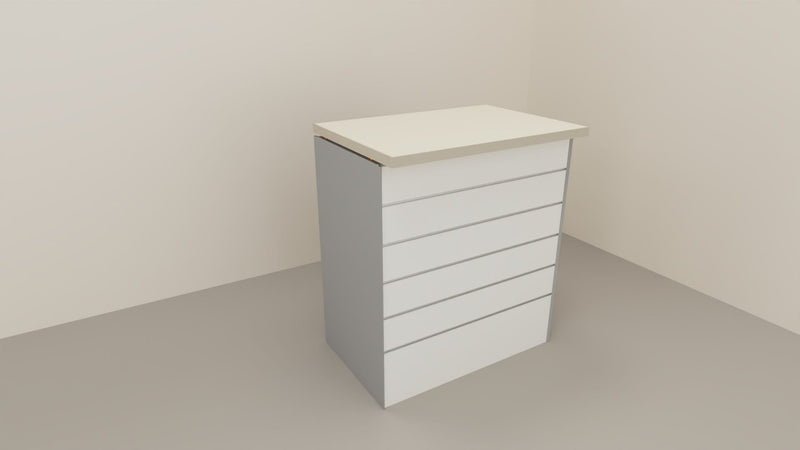 Banco vendita per negozio in metallo con pannello dogato frontale cm. 92x64x106h