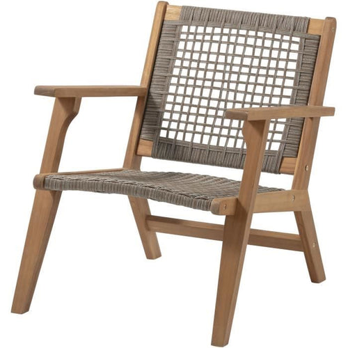 Poltrona bassa da giardino in legno di Acacia FSC e resina wicker - BORA - L60xP76xH73 cm