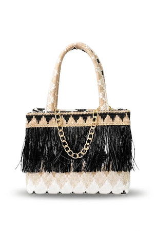 Borsa a mano fantasia con frange e catenina | PHO Firenze