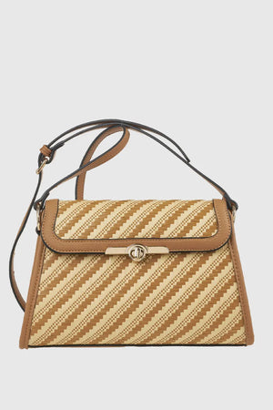 Borsa a spalla in rafia a righe intrecciate | Verde Fashion