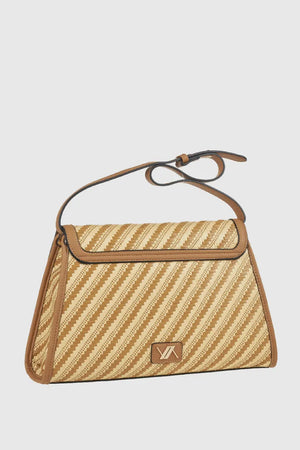 Borsa a spalla in rafia a righe intrecciate | Verde Fashion