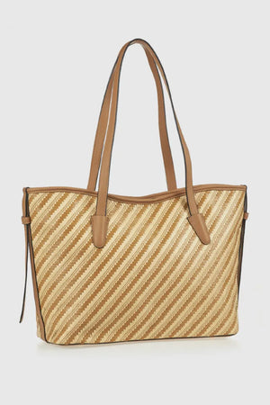 Borsa a spalla in rafia a righe intrecciate | Verde Fashion