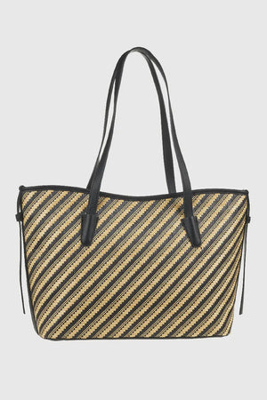 Borsa a spalla in rafia a righe intrecciate | Verde Fashion