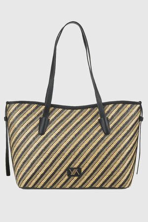 Borsa a spalla in rafia a righe intrecciate | Verde Fashion