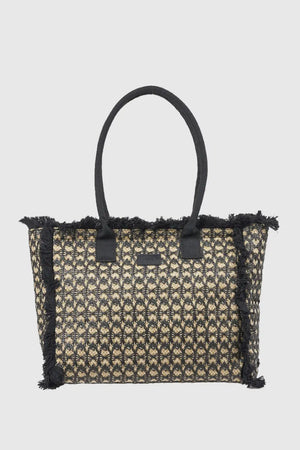Borsa mare in paglia fantasia jacquard geometrica | Verde Fashion