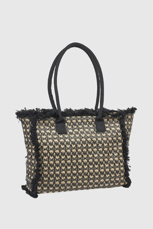 Borsa mare in paglia fantasia jacquard geometrica | Verde Fashion