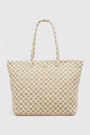 Borsa mare in paglia fantasia jacquard geometrica | Verde Fashion