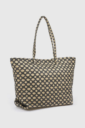 Borsa mare in paglia fantasia jacquard geometrica | Verde Fashion