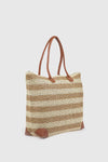 Borsa mare in paglia a righe bicolore | Verde Fashion