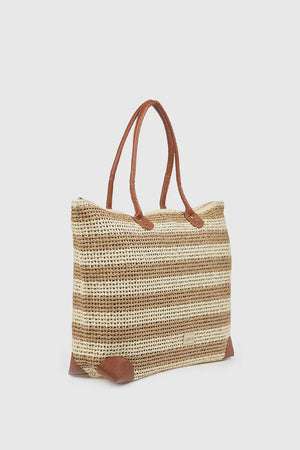 Borsa mare in paglia a righe bicolore | Verde Fashion