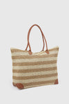 Borsa mare in paglia a righe bicolore | Verde Fashion