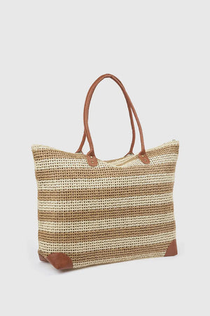 Borsa mare in paglia a righe bicolore | Verde Fashion