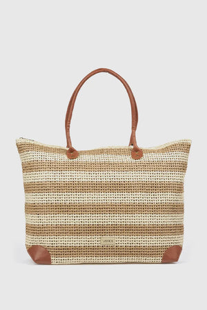 Borsa mare in paglia a righe bicolore | Verde Fashion