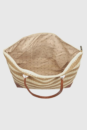 Borsa mare in paglia a righe bicolore | Verde Fashion