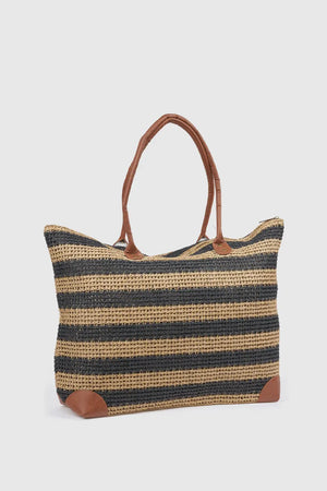 Borsa mare in paglia a righe bicolore | Verde Fashion