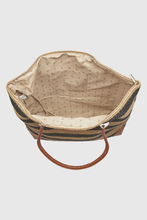Borsa mare in paglia a righe bicolore | Verde Fashion