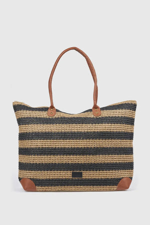 Borsa mare in paglia a righe bicolore | Verde Fashion