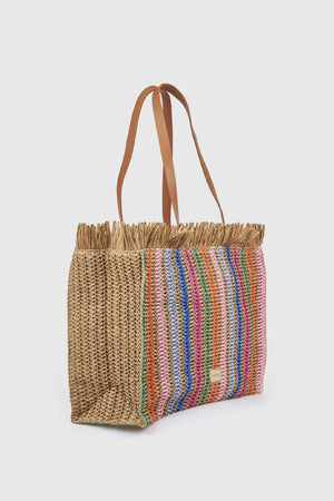 Borsa mare in paglia a righe multicolor | Verde Fashion