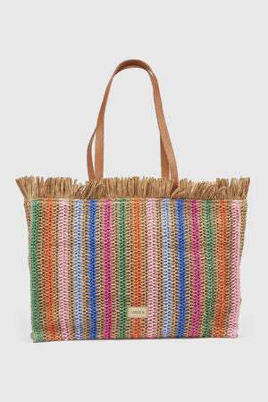 Borsa mare in paglia a righe multicolor | Verde Fashion