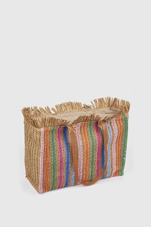 Borsa mare in paglia a righe multicolor | Verde Fashion