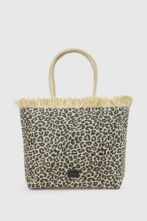 Borsa mare in paglia motivo leopardato | Verde Fashion